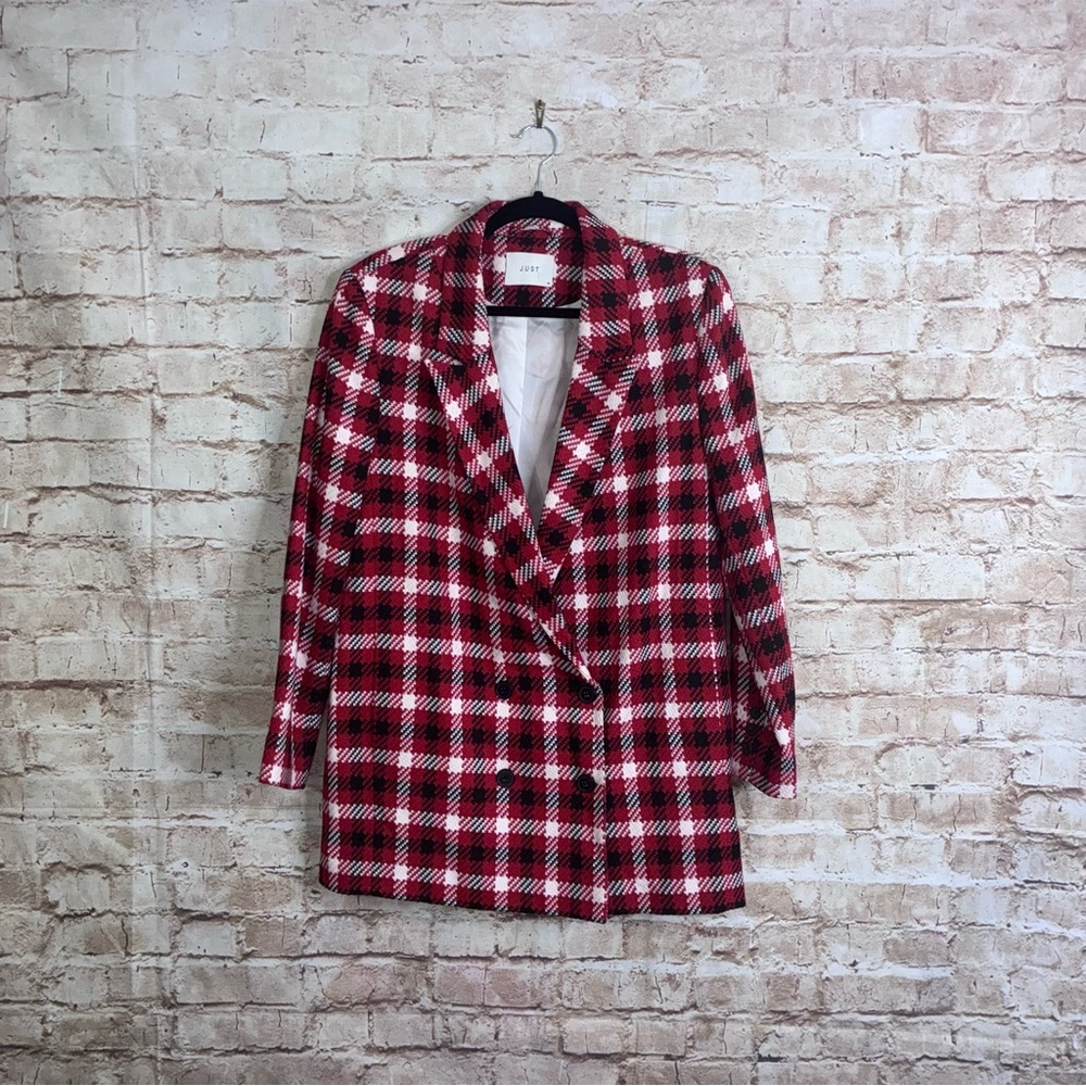 Just Female Holmes Red Check Blazer Size Medium - Picture 3 of 10